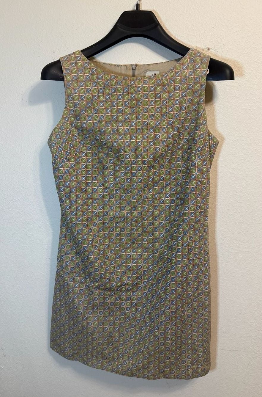 Vintage Gap Geometric Print Sleeveless Shift Dress Size 8 2