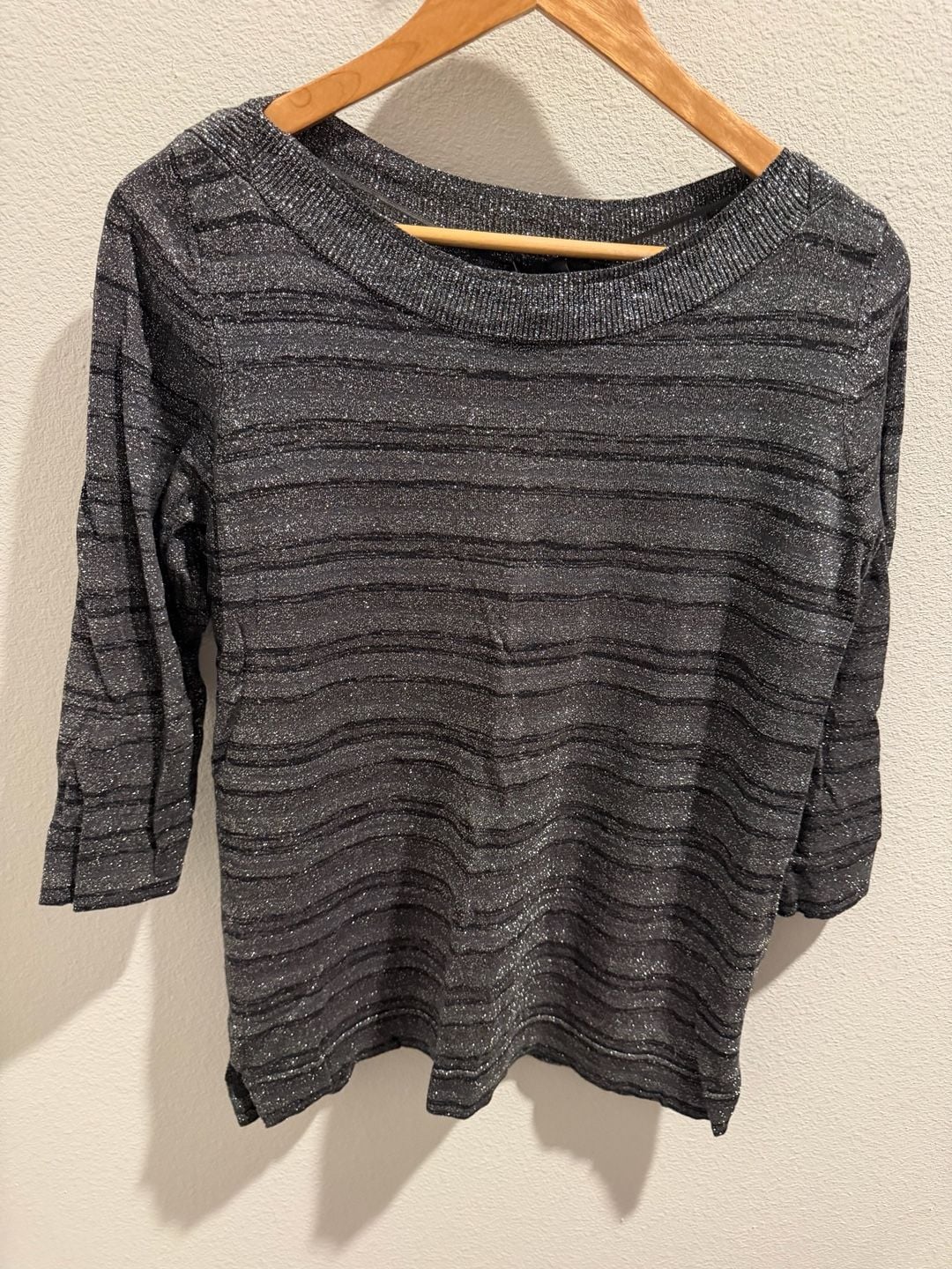 Worthington Women's Metallic Striped Boat Neck Sweater Size L 2