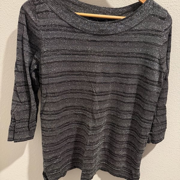 Worthington Women's Metallic Striped Boat Neck Sweater Size L