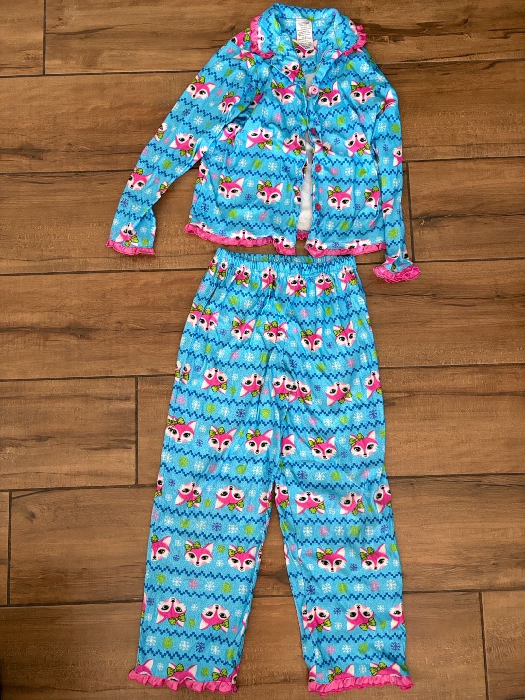 Girls Fleece Pajama Set Fox Print Size L/G (10/12) 1
