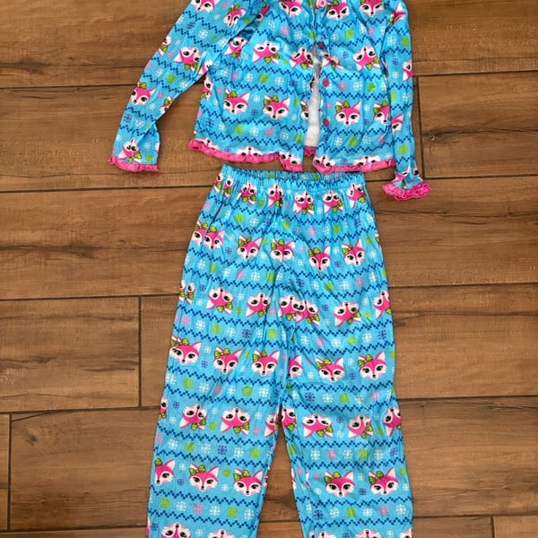 Girls Fleece Pajama Set Fox Print Size L/G (10/12)