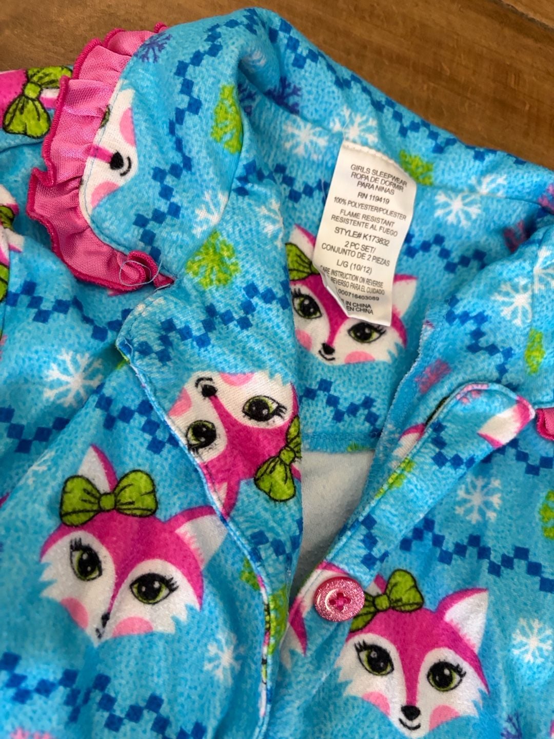 Girls Fleece Pajama Set Fox Print Size L/G (10/12) 2