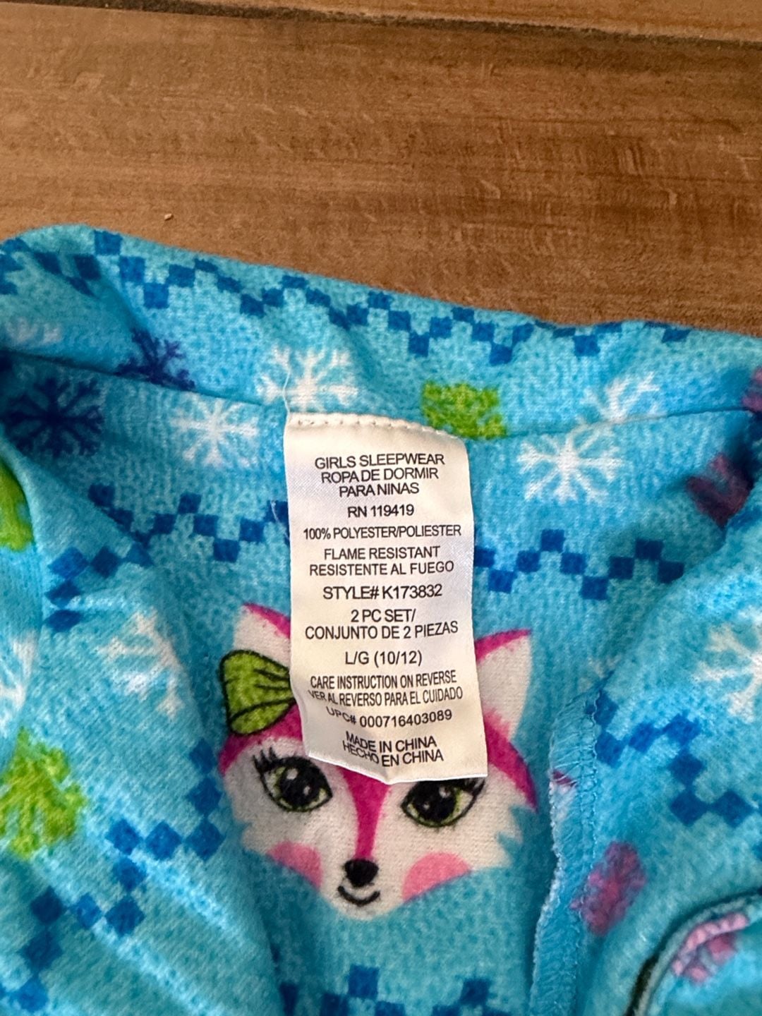 Girls Fleece Pajama Set Fox Print Size L/G (10/12) 3