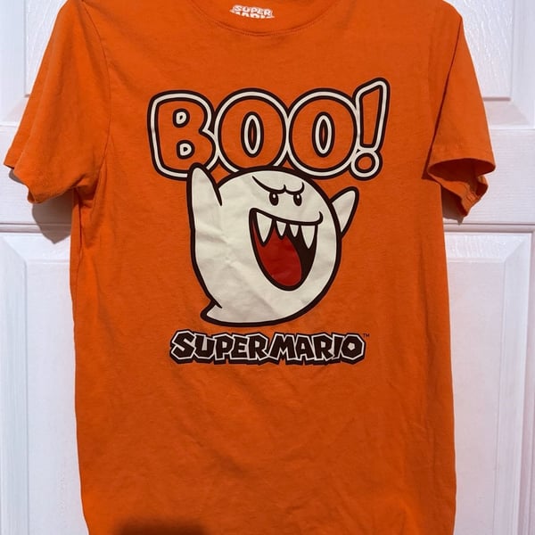 Super Mario Boo Graphic T-Shirt Orange Size Youth XL