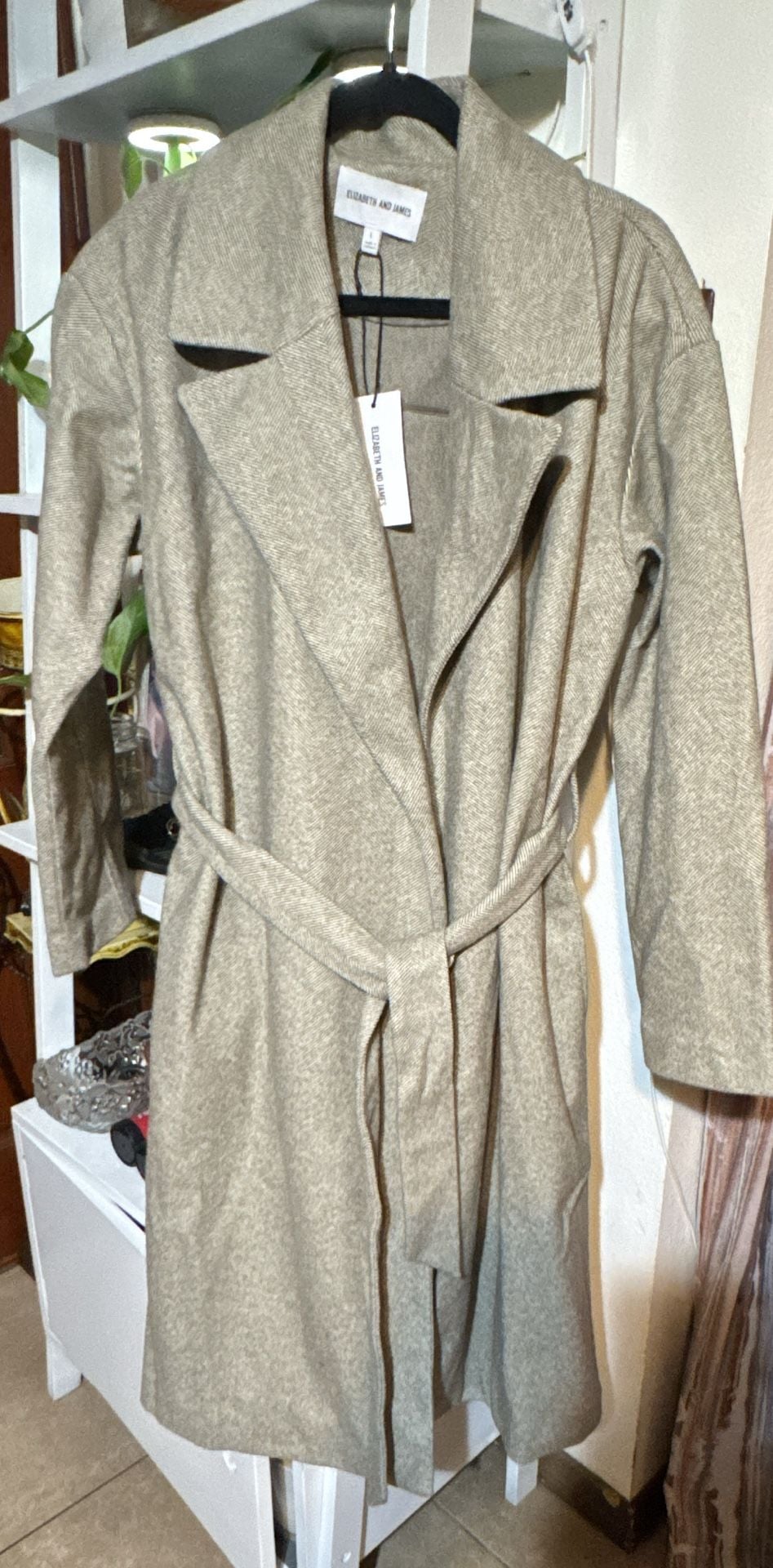 Elizabeth and James Women's Herringbone Belted Trench Coat Size L 8