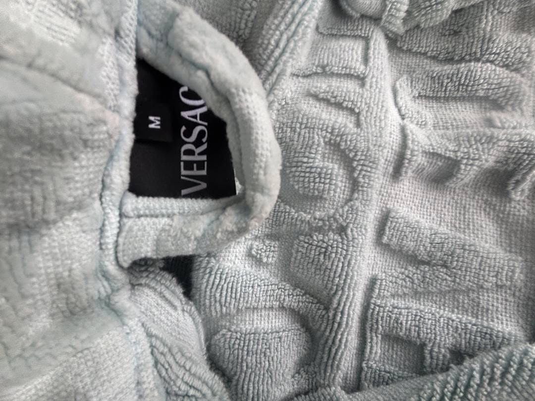 Versace Logo Embossed Terry Cloth Bathrobe Light Blue Size M 3
