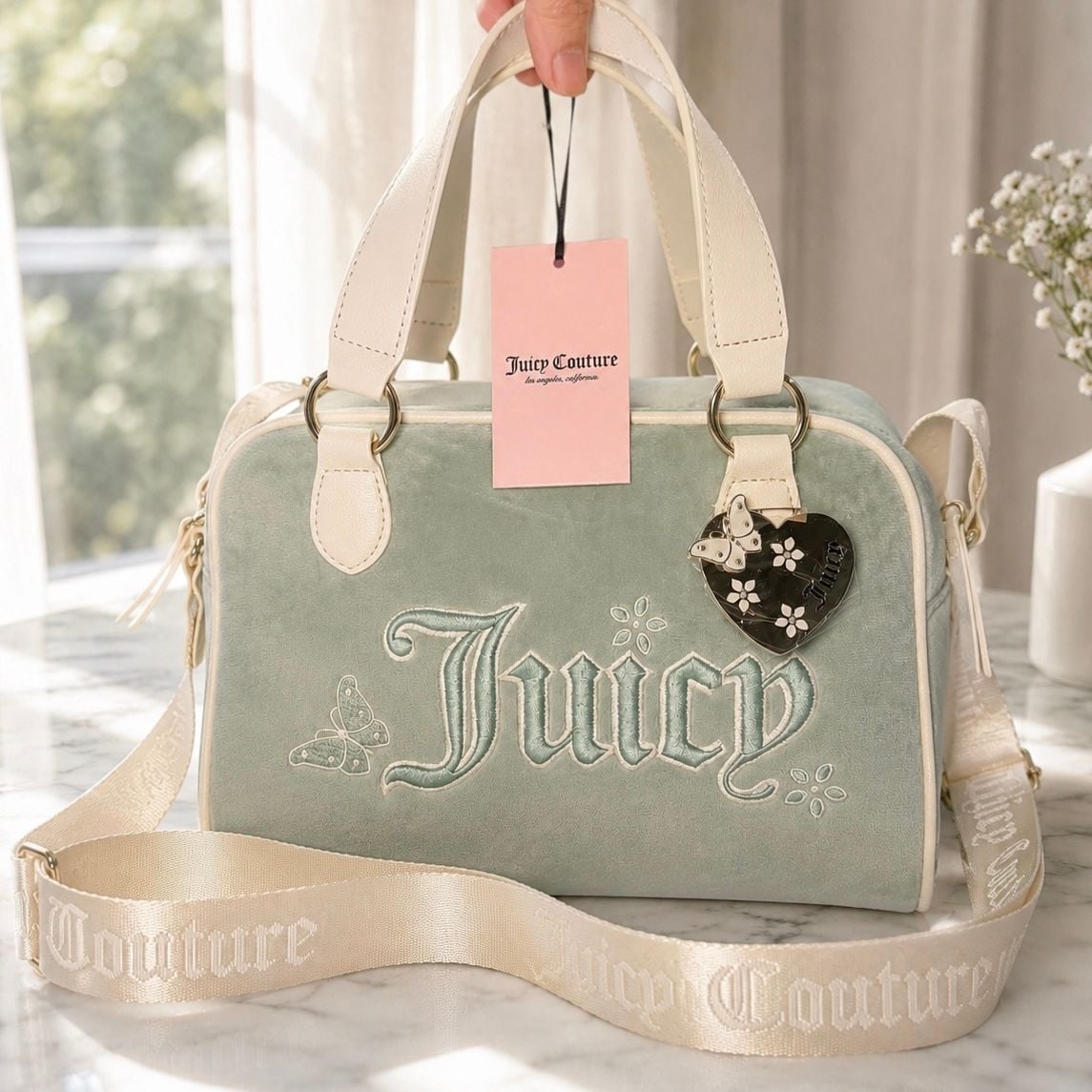 Juicy Couture In The Sky Velour Crossbody Bowler Frosty Green Os 885919808585 2