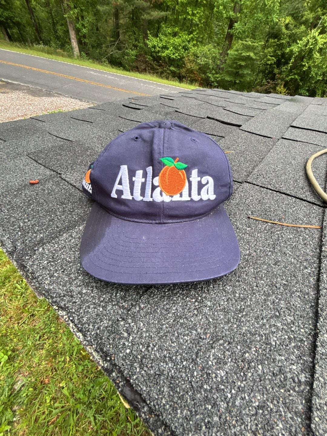 Vintage Atlanta Peach Embroidered Navy Blue Snapback Hat 2