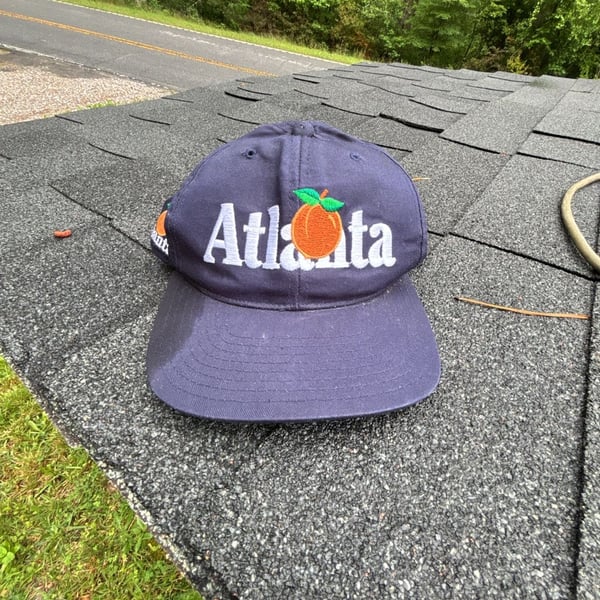 Vintage Atlanta Peach Embroidered Navy Blue Snapback Hat