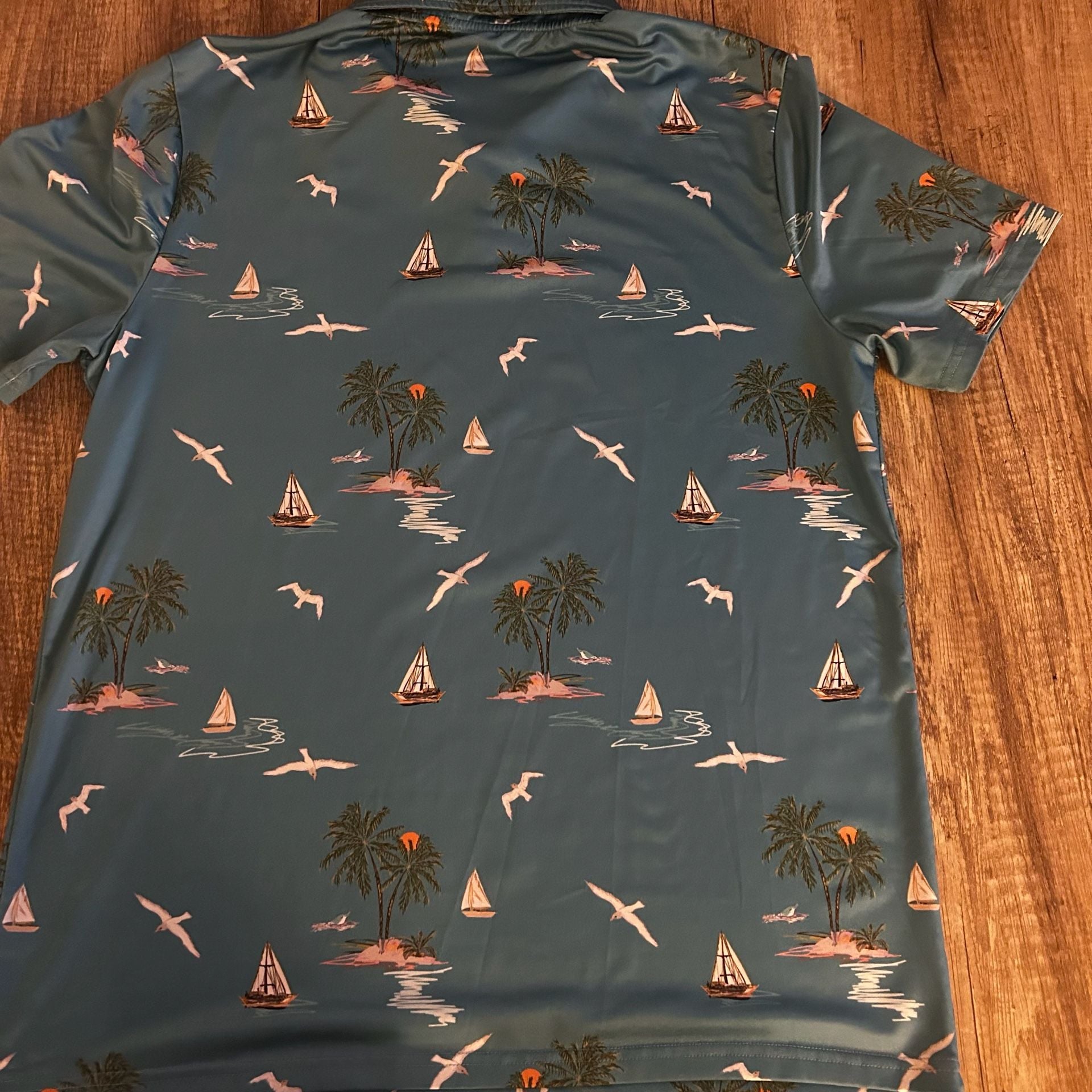 Proud 90 Golf Is Fun Sailboat Tropical Print Polo Shirt Size L B5 4