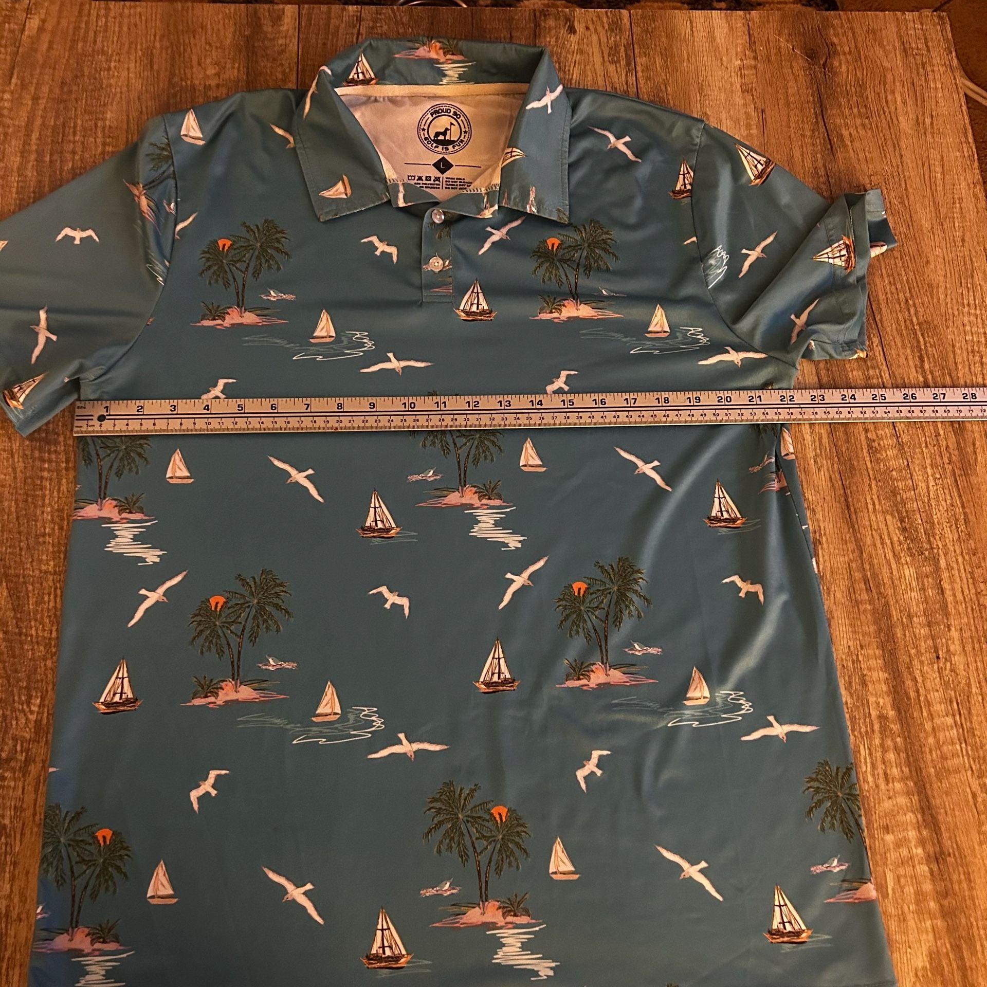 Proud 90 Golf Is Fun Sailboat Tropical Print Polo Shirt Size L B5 5