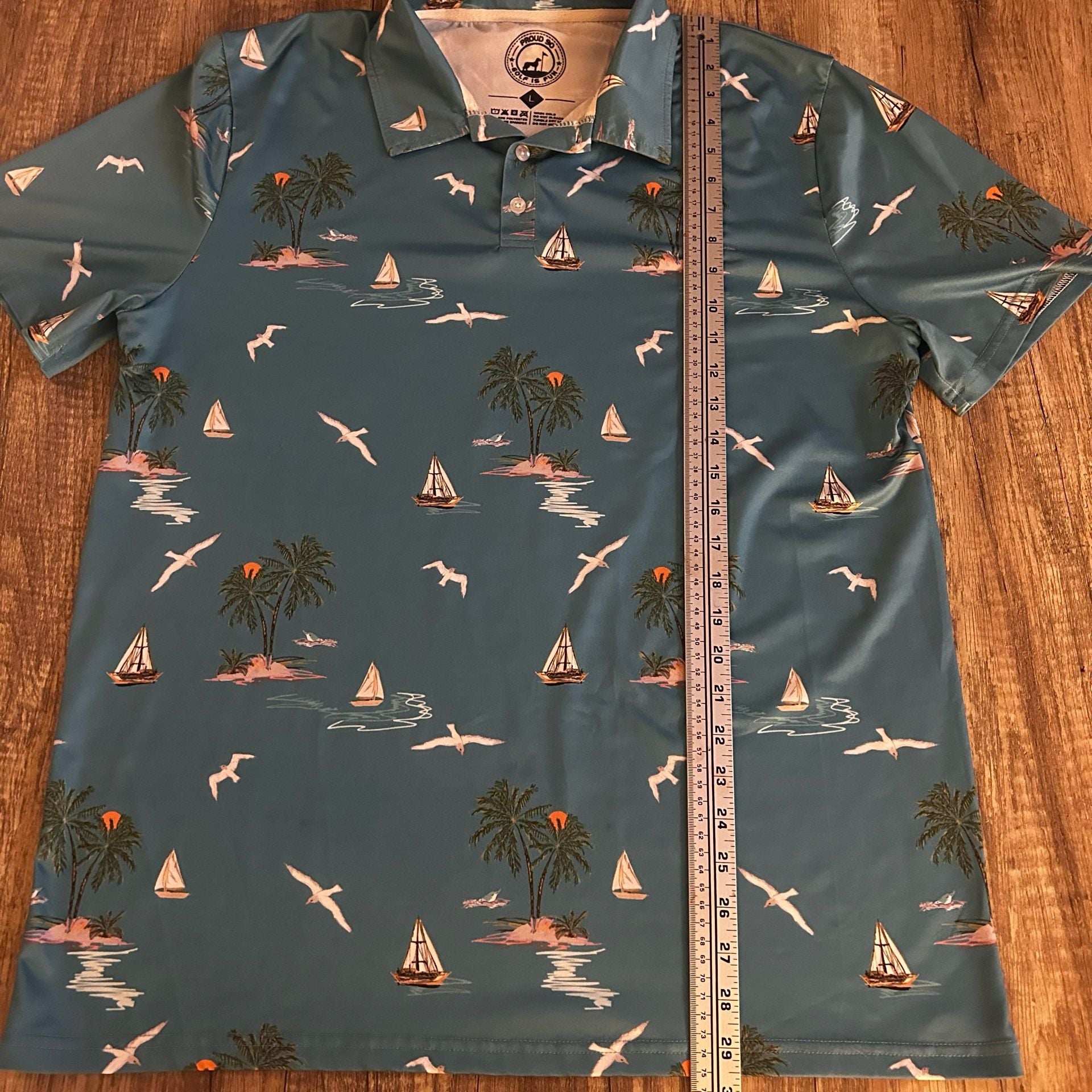 Proud 90 Golf Is Fun Sailboat Tropical Print Polo Shirt Size L B5 6