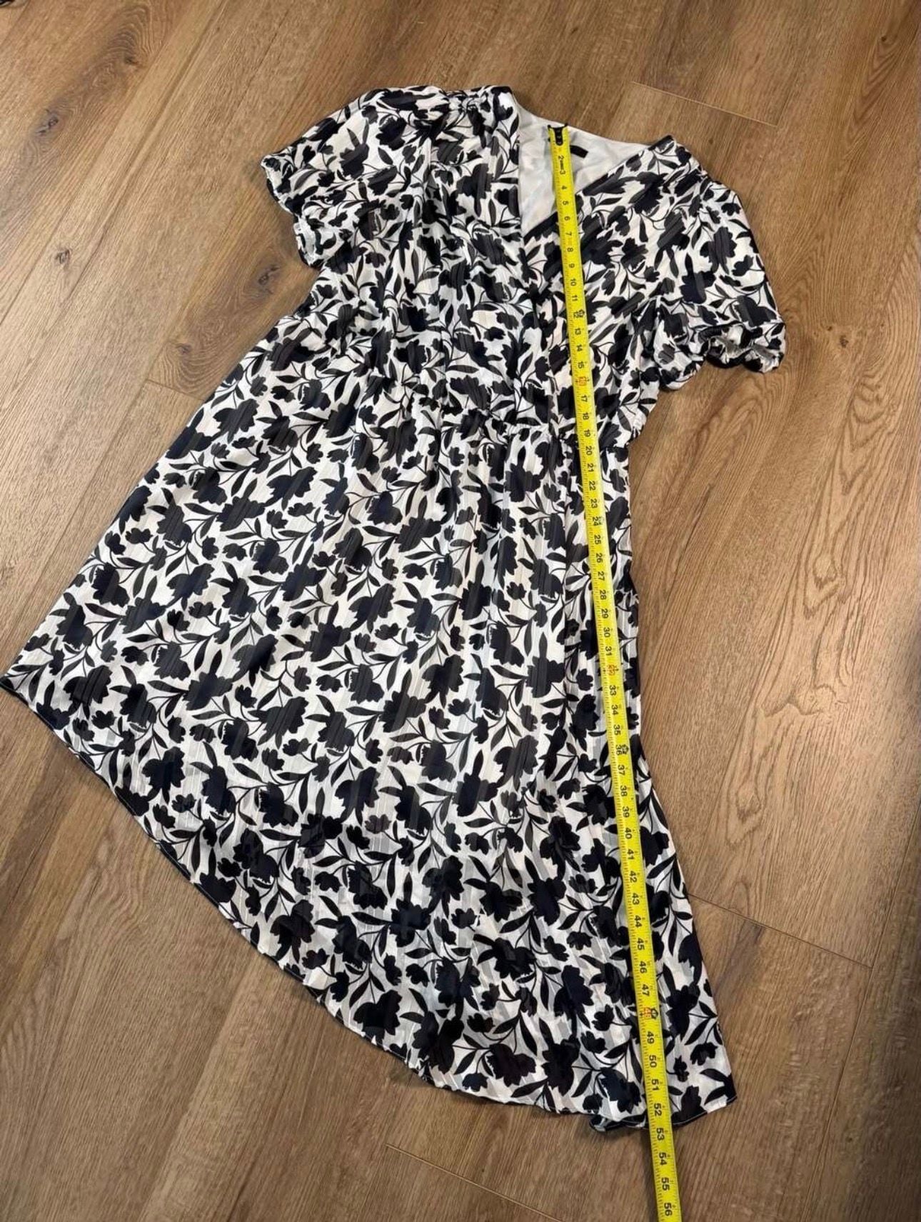 Maggy London Woman Floral Pleated Wrap Midi Dress Black White Plus 20W 4