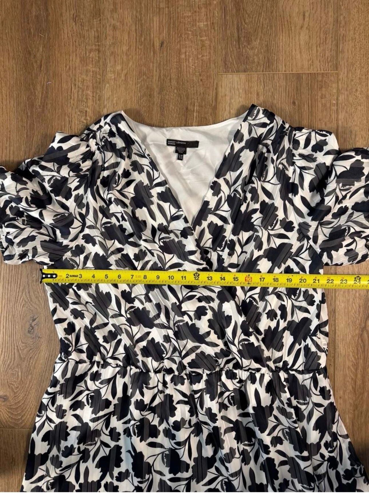 Maggy London Woman Floral Pleated Wrap Midi Dress Black White Plus 20W 5
