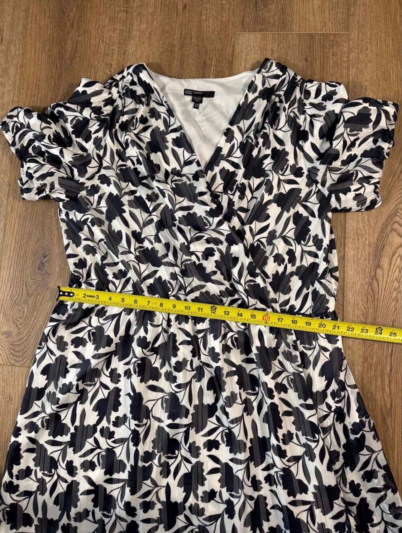 Maggy London Woman Floral Pleated Wrap Midi Dress Black White Plus 20W 6