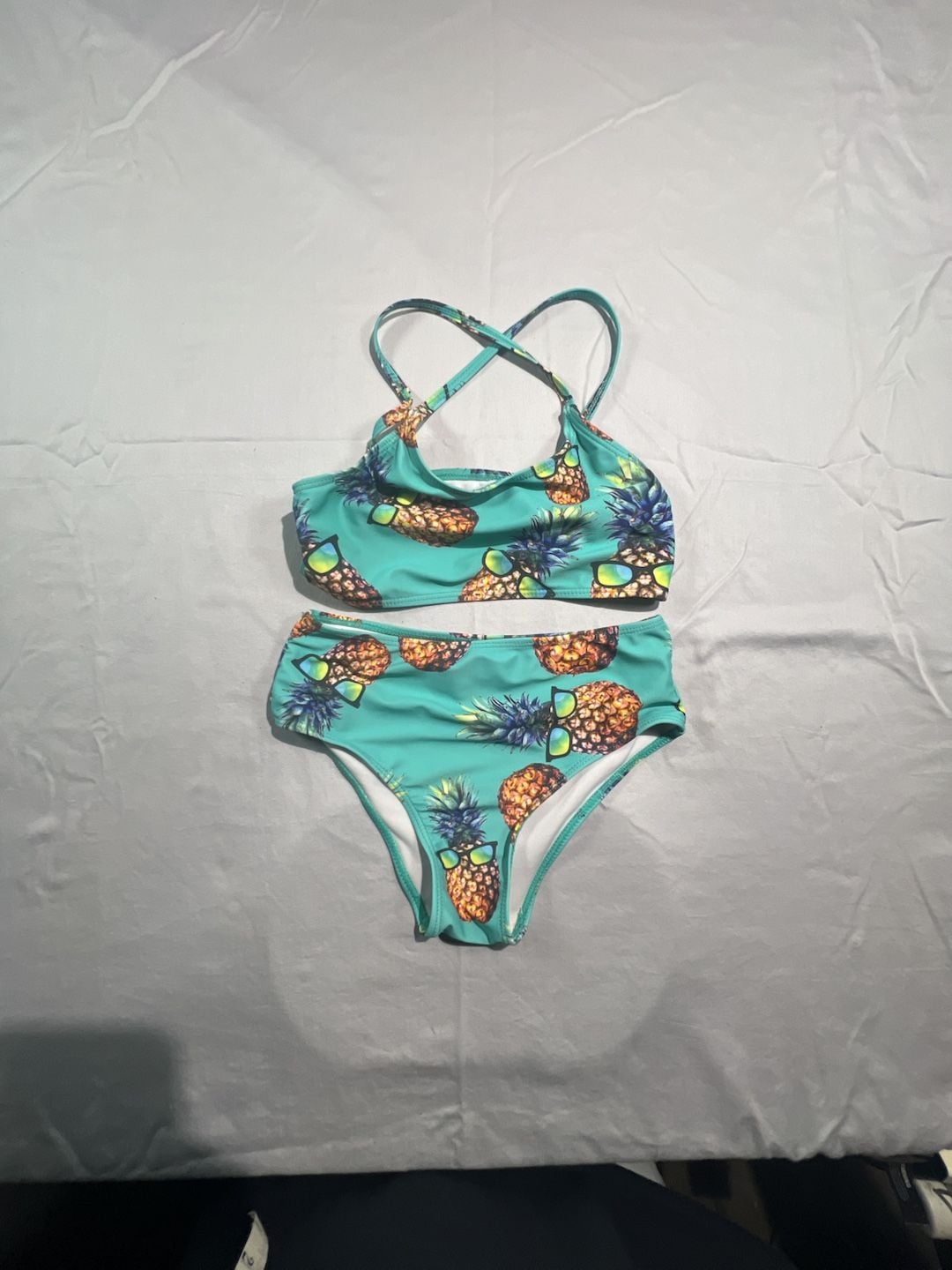 Women's Pineapple Print High-Waisted Bikini Set Teal 1