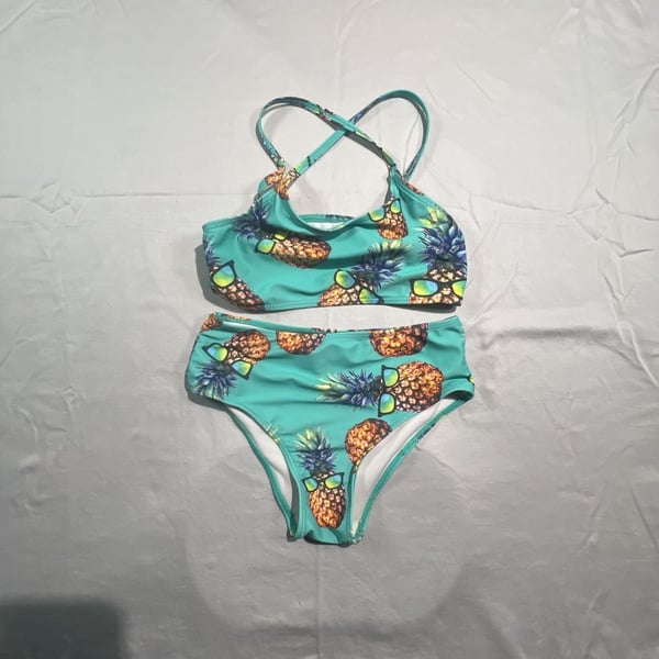 Women's Pineapple Print High-Waisted Bikini Set Teal