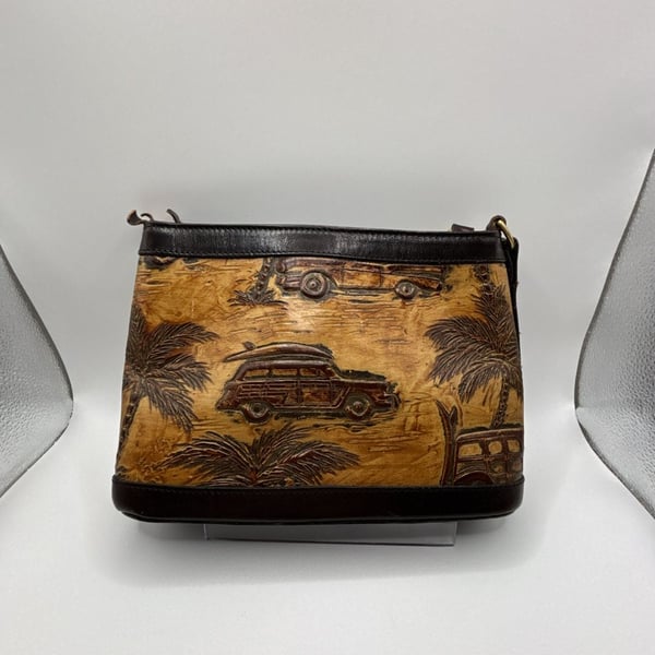 Brahmin Vintage Tooled Leather Surf Woody Wagon Handbag