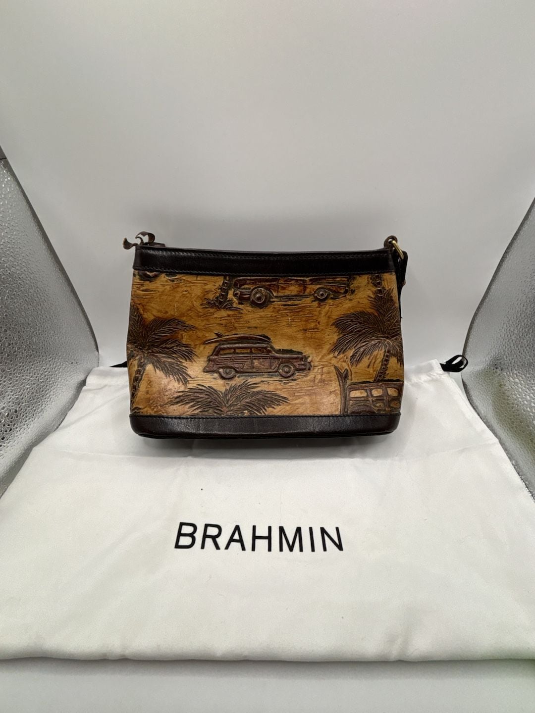 Brahmin Vintage Tooled Leather Surf Woody Wagon Handbag 9