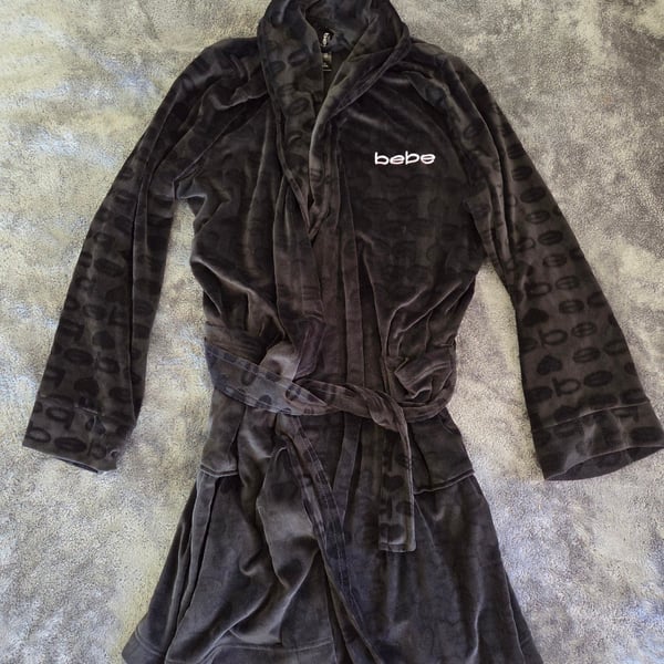 bebe Sleepwear Logo Velour Robe Black Size L/G