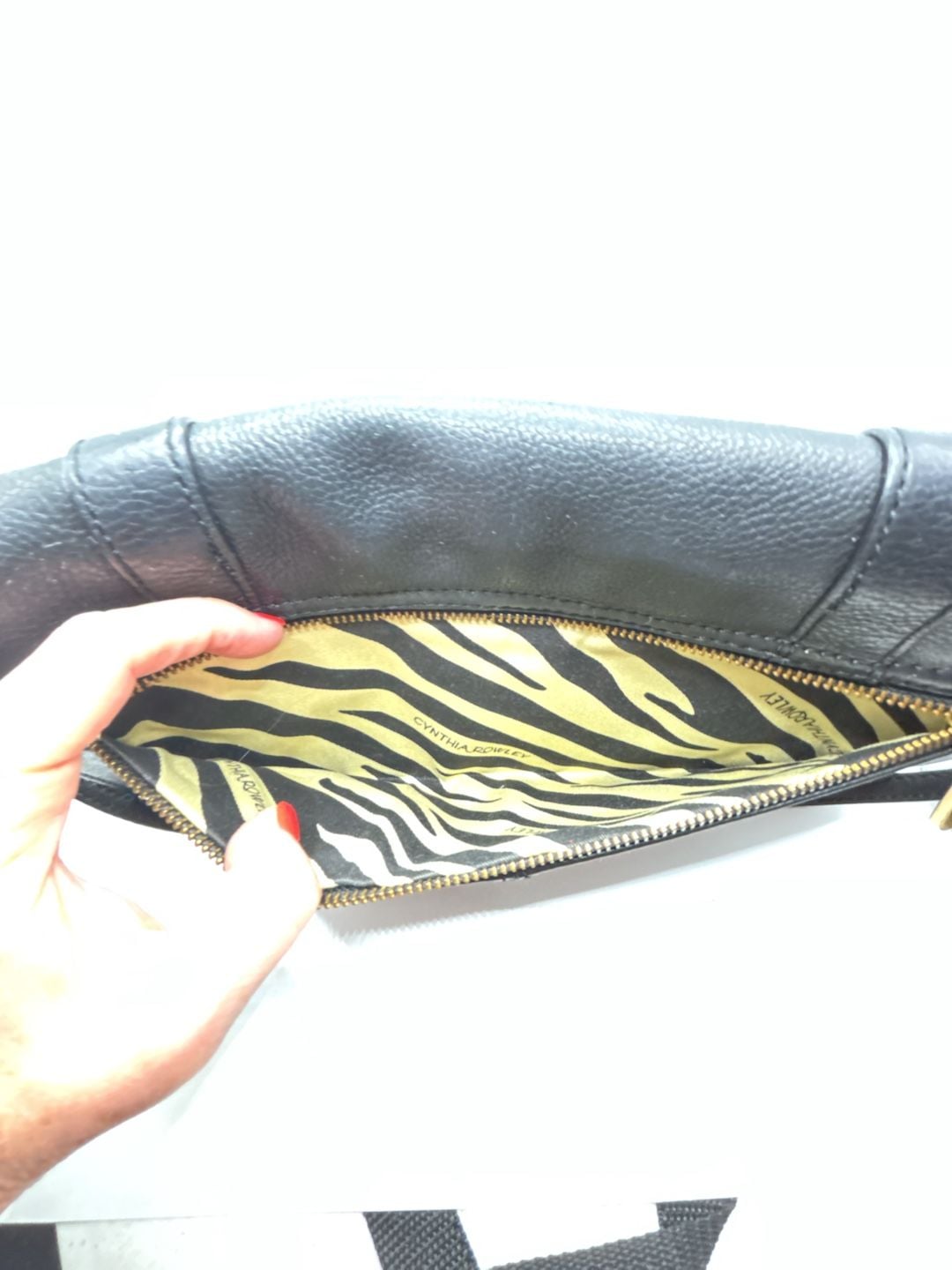 Cynthia Rowley Black Pebbled Leather Fold-Over Clutch Bag 7