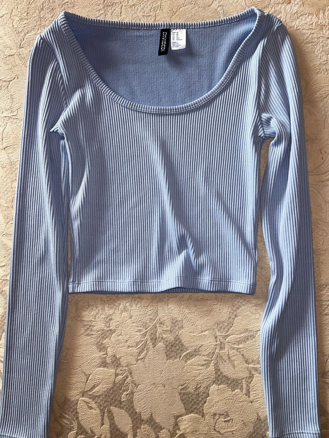 H&M Divided Light Blue Ribbed Long Sleeve Crop Top Size XS 2
