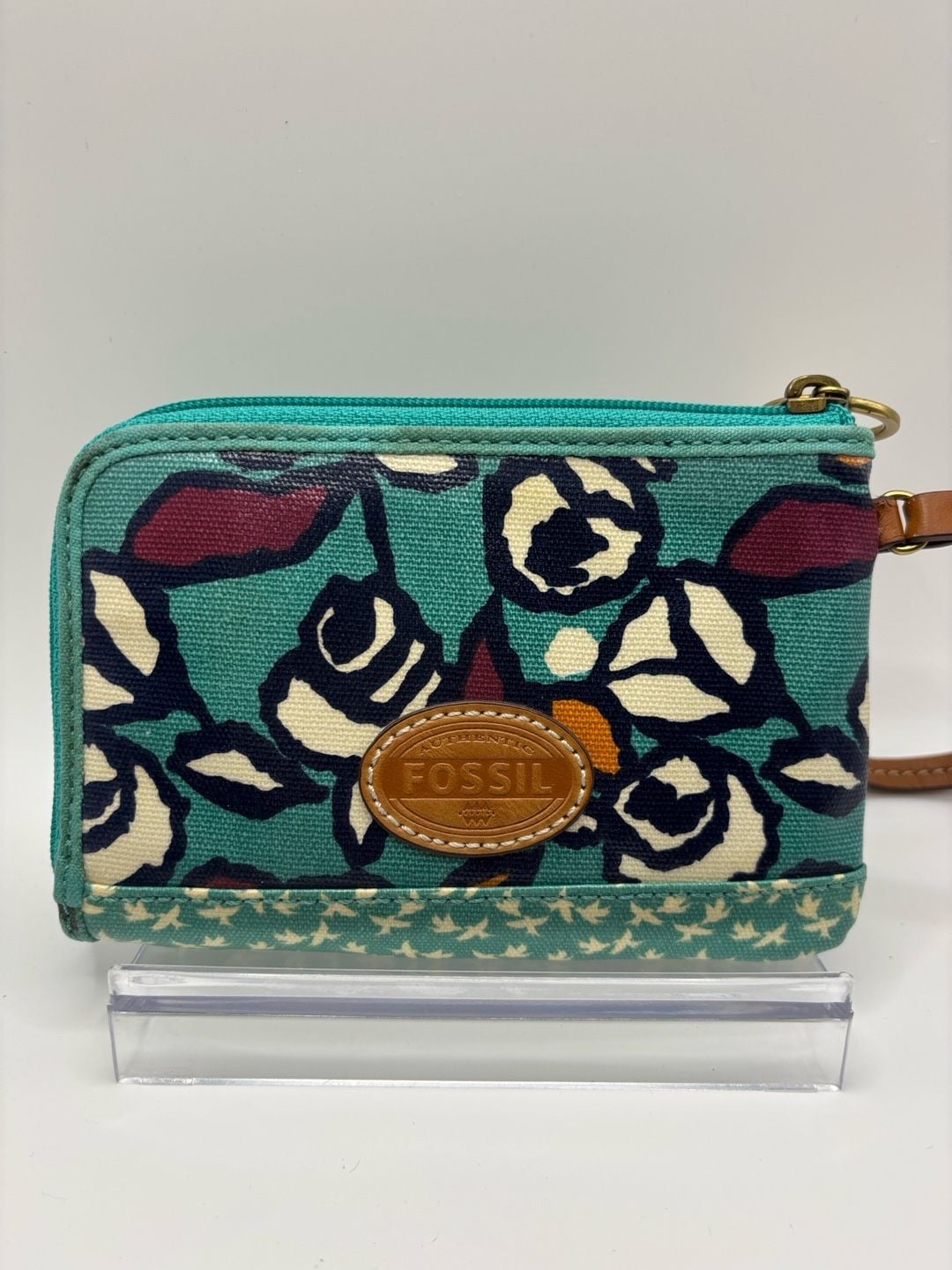 Fossil Floral Canvas Wristlet Wallet Teal Multi 2