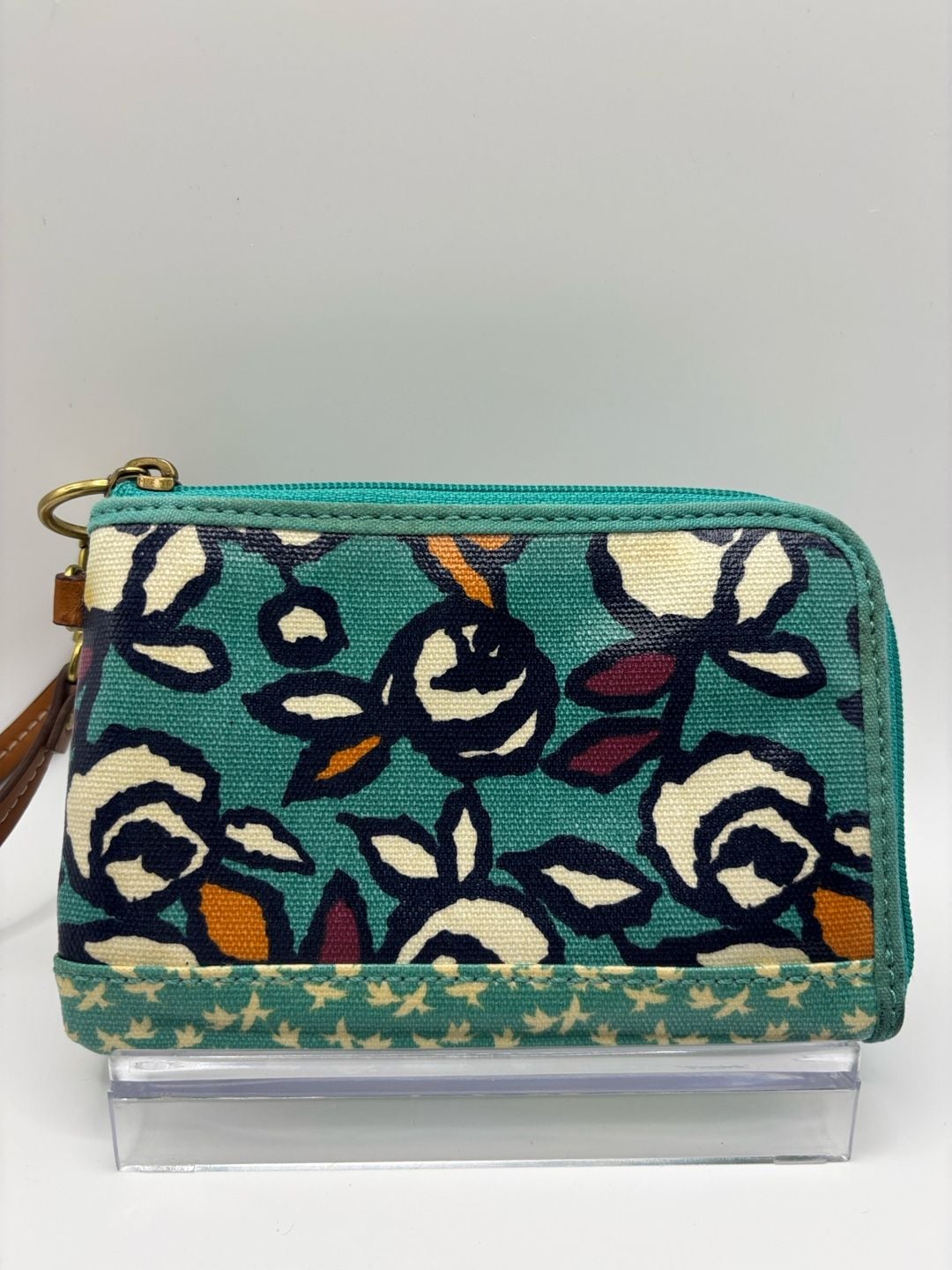Fossil Floral Canvas Wristlet Wallet Teal Multi 3