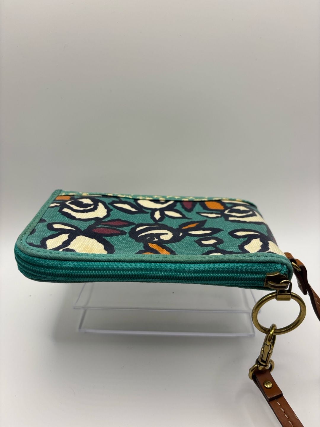Fossil Floral Canvas Wristlet Wallet Teal Multi 6