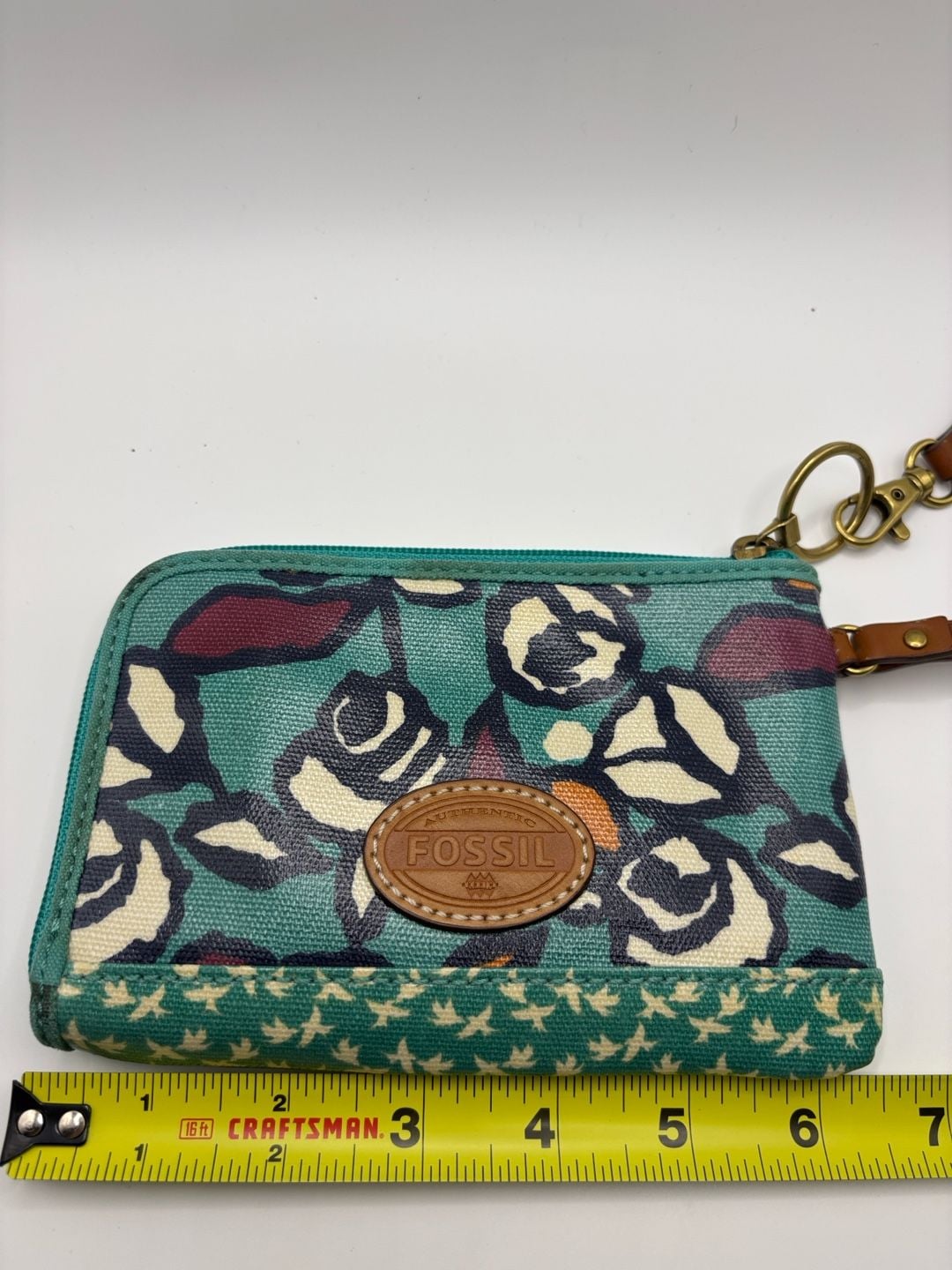 Fossil Floral Canvas Wristlet Wallet Teal Multi 7