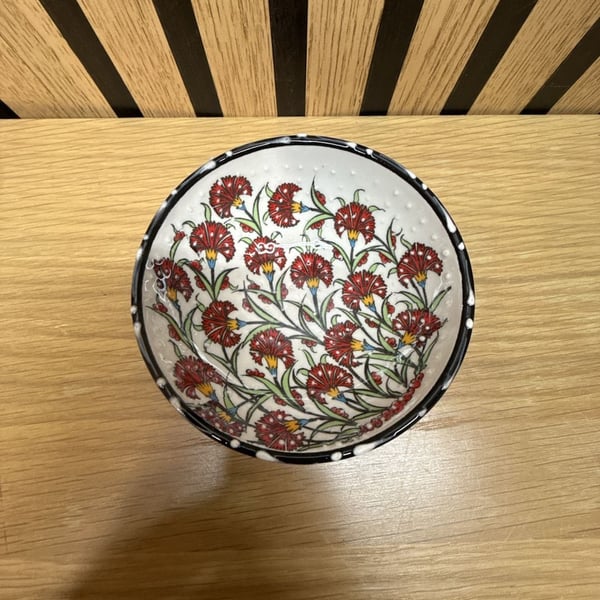 Turkish Ceramic Hand Painted Floral Small Bowl 4.5 Inch
