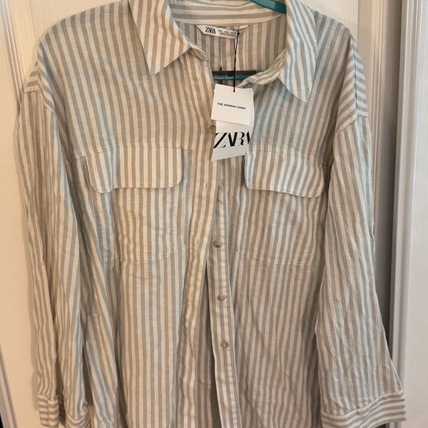 Zara The Hannah Shirt Striped Button Down Size S - oversized 