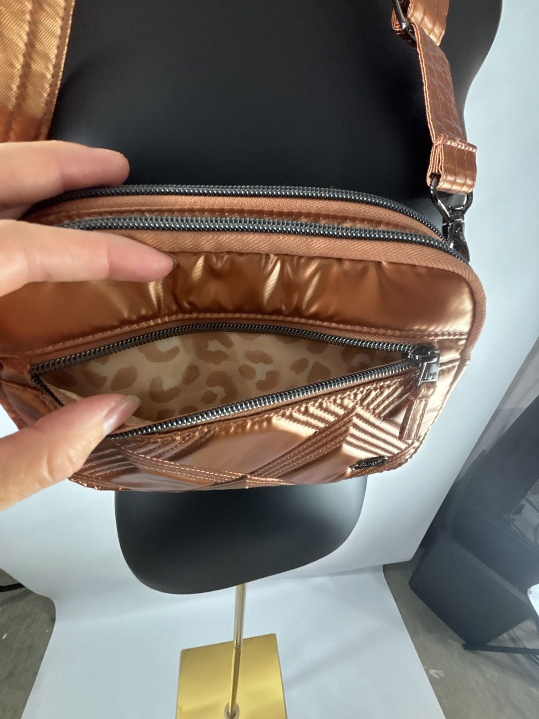 Lug Metallic Bronze Quilted Crossbody Bag 5