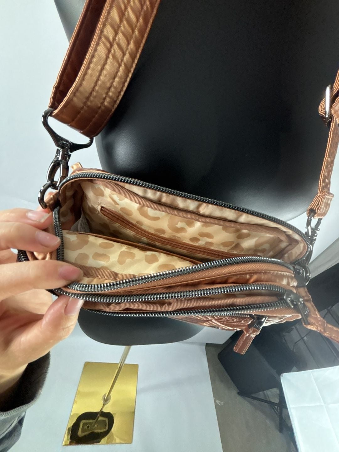 Lug Metallic Bronze Quilted Crossbody Bag 6