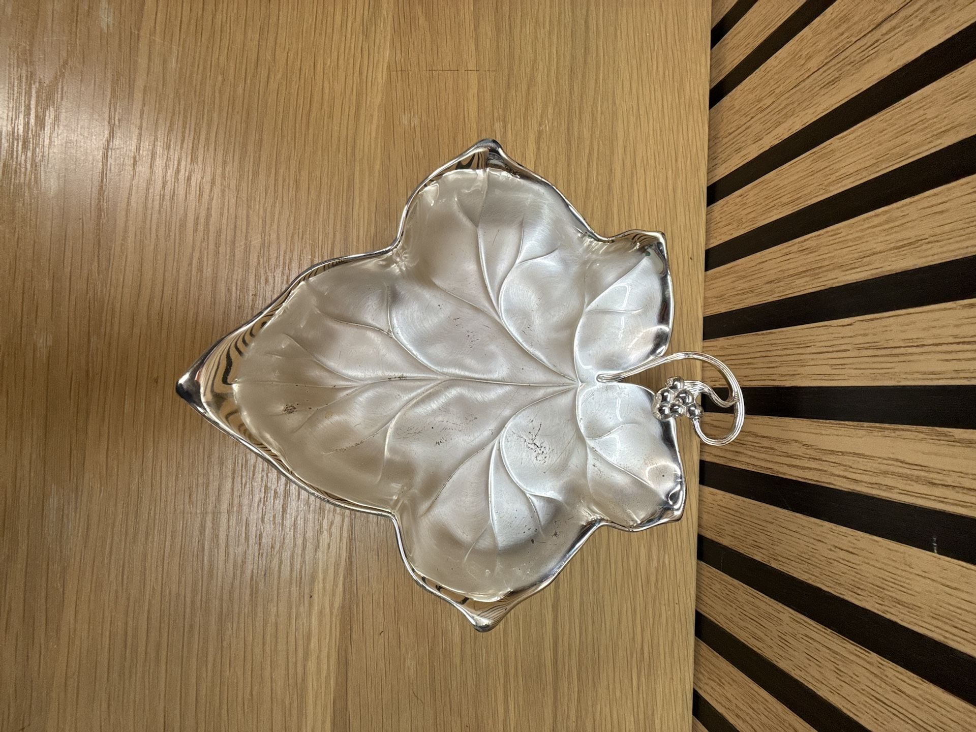 WMF IKORA BOWL 6448 Grape Leaf Candy Dish silvered BRASS Germany Art Nouveau 1