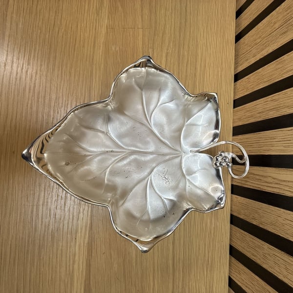 WMF IKORA BOWL 6448 Grape Leaf Candy Dish silvered BRASS Germany Art Nouveau