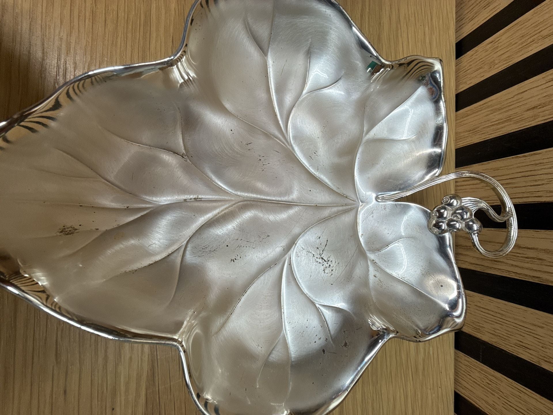 WMF IKORA BOWL 6448 Grape Leaf Candy Dish silvered BRASS Germany Art Nouveau 2