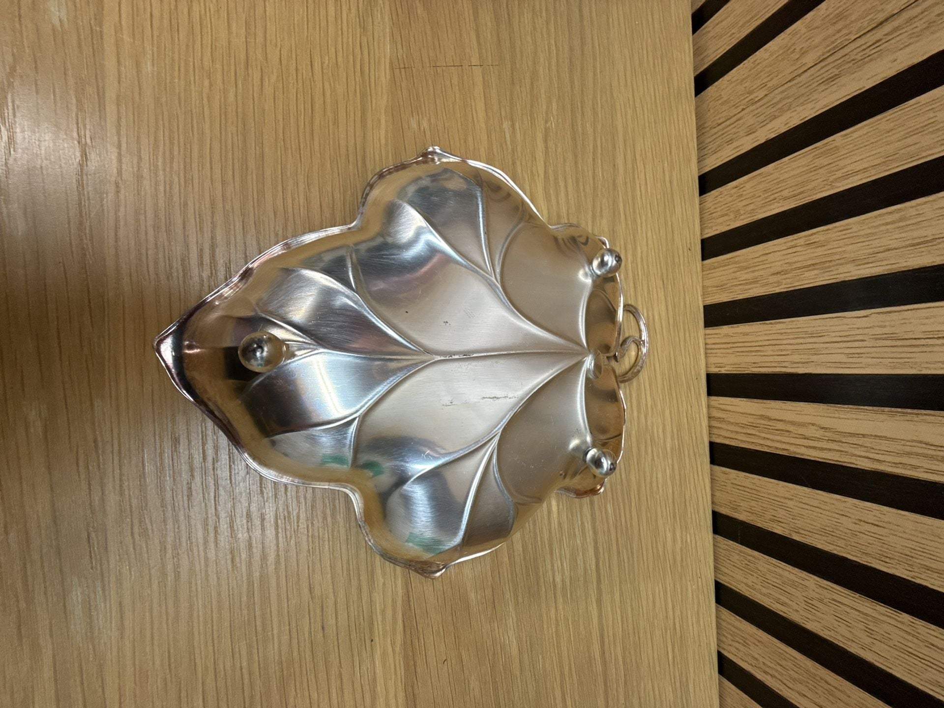 WMF IKORA BOWL 6448 Grape Leaf Candy Dish silvered BRASS Germany Art Nouveau 3