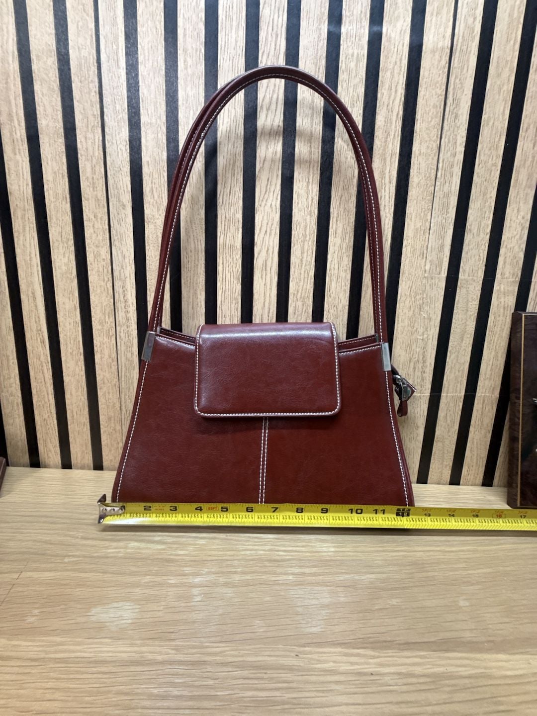Vintage Structured Brown Faux Leather Shoulder Bag 5