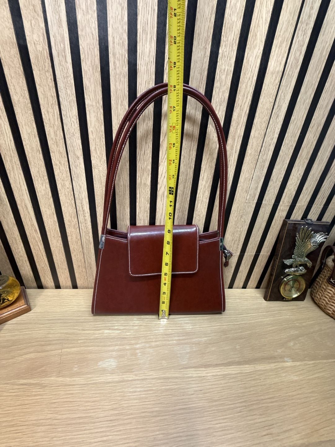 Vintage Structured Brown Faux Leather Shoulder Bag 6