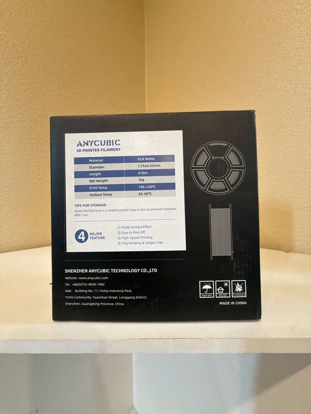 Anycubic 1.75mm Matte PLA 3D Printer Filament 1kg Spool 1