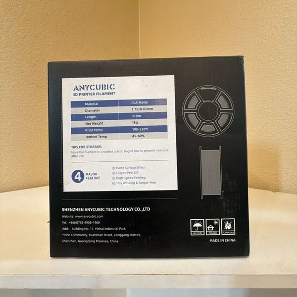 Anycubic 1.75mm Matte PLA 3D Printer Filament 1kg Spool