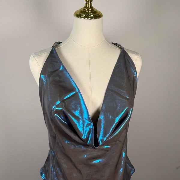 My Beachy Side Metallic Iridescent Cowl Neck Beaded Back Top Size M