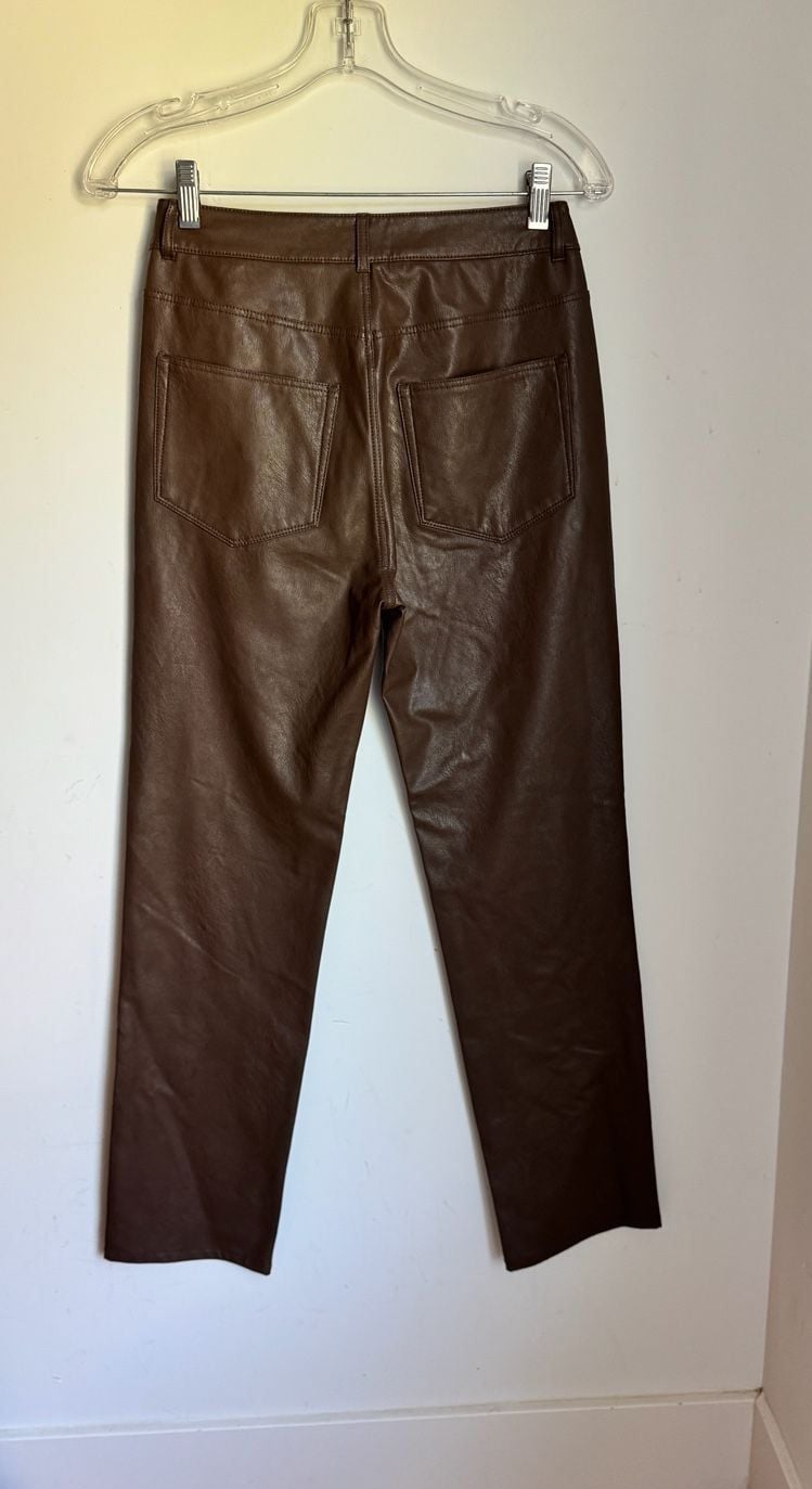 PAIGE Brown Faux Leather Pants Size 26 2