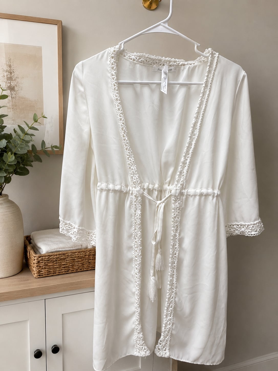 Flora Nikrooz Ivory Lace Trim Bridal Robe Boho Honeymoon Cover Up S 2