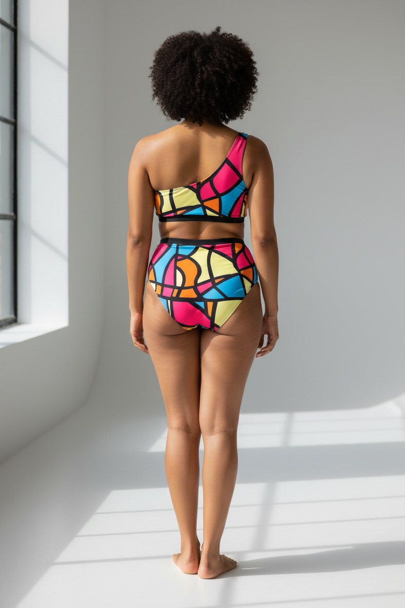 Geometric Print One-Shoulder High-Waisted Bikini Set 4XL 3