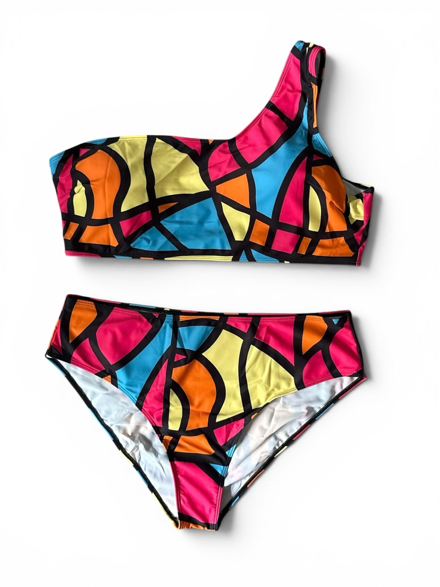Geometric Print One-Shoulder High-Waisted Bikini Set 4XL 4