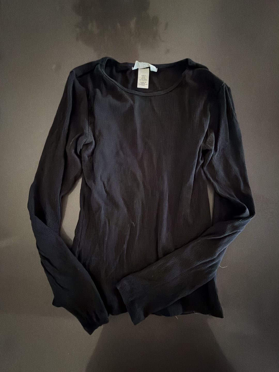 H&M Black Ribbed Long Sleeve Top Size S 1