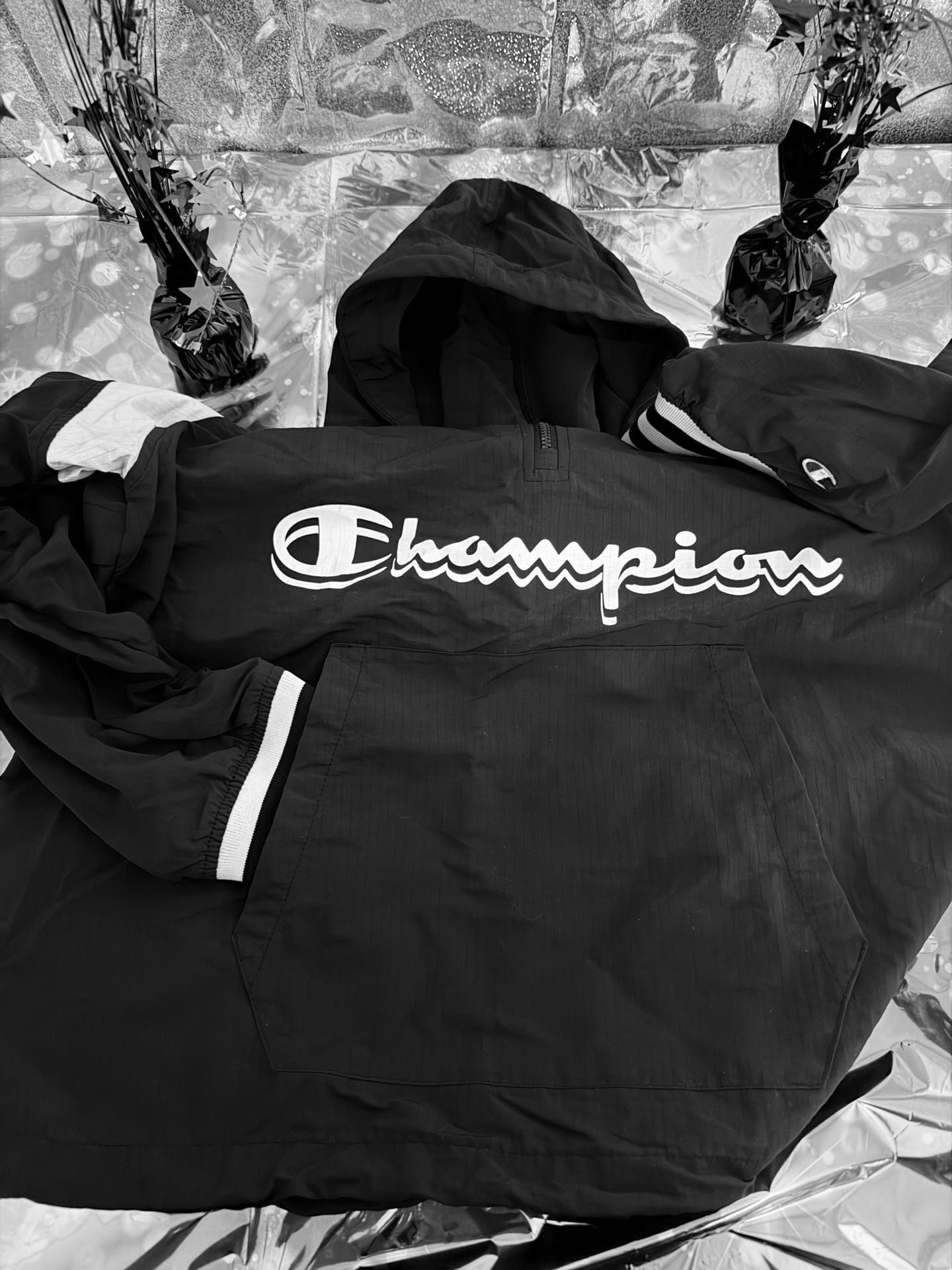 Champion Men's Large Black Half-Zip Hooded Windbreaker Anorak 2