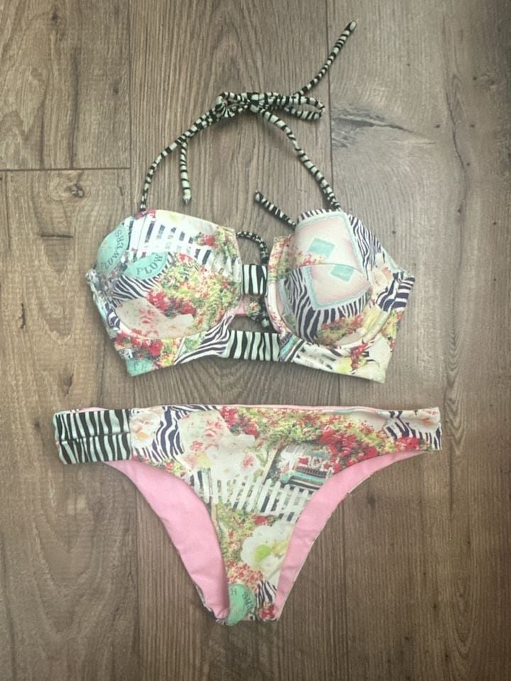Malai Anthropologie Swimwear Floral Zebra Print Bikini Set Size M 1